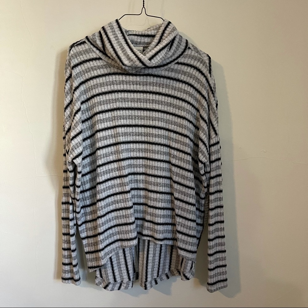 Anthropologie Grey Striped Cowl Neck Sweater Top - Picture 3 of 8